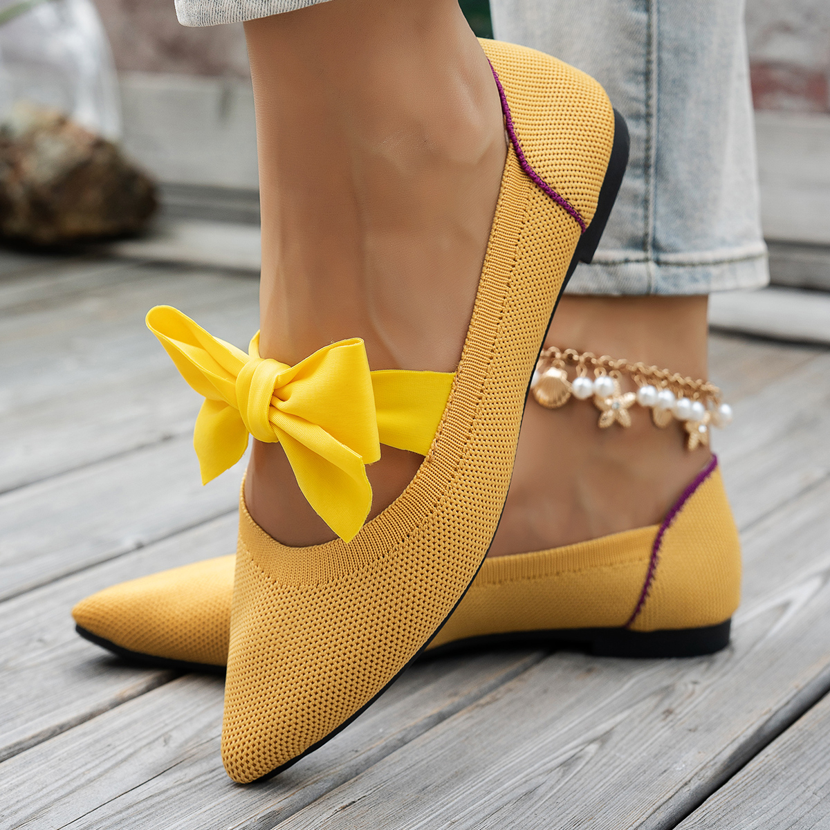 Women's New Pointy Knitted Bre - đánh giá và giá Pedal Platform Flat